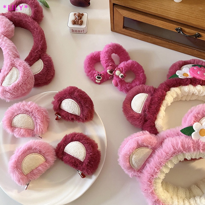 Lily Kawaii Ngọt Ngào Hairband Dâu Gấu Sang Trọng Tai Headband Phim Hoạt Hình Rửa Mặt Chống Trượt Dễ Thương Headdress Tóc Hoop Headband Cô Gái Accessoires Uuu