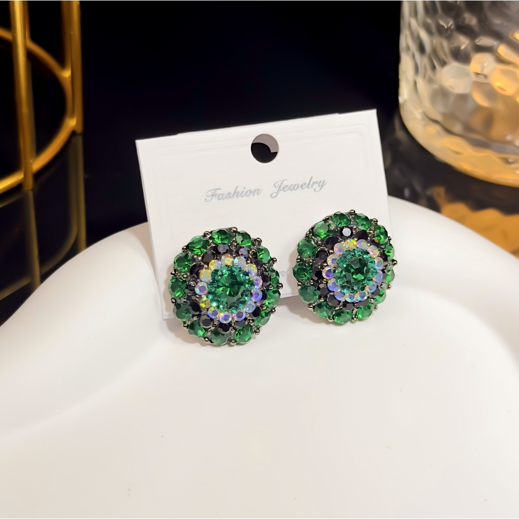 Khuyên Tai Bạc Đính Đá Pha Lê Xanh Lá Phong Cách Hàn Quốc Kiểu Mới