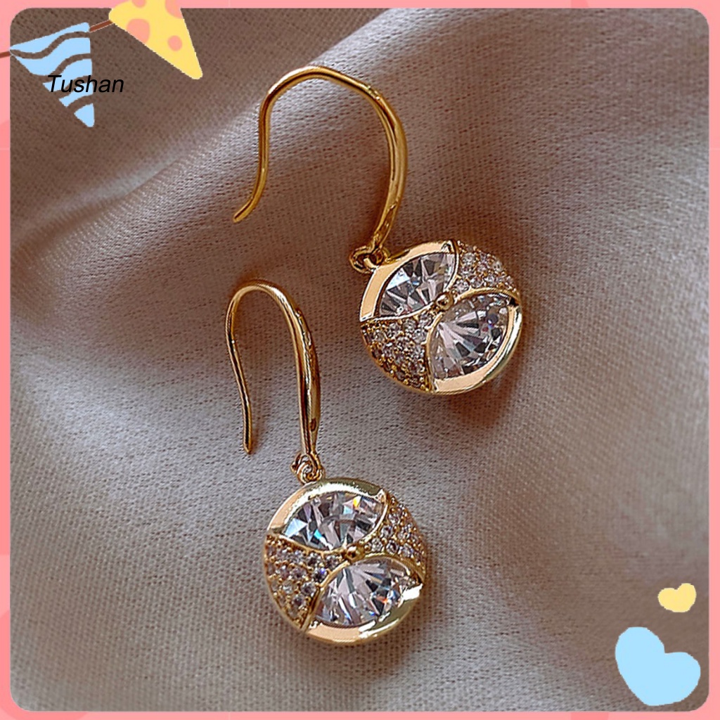 1 Đôi Bông Tai Dáng Dài Mặt Tròn Đính Đá Trang Nhã Dành Cho Nữ