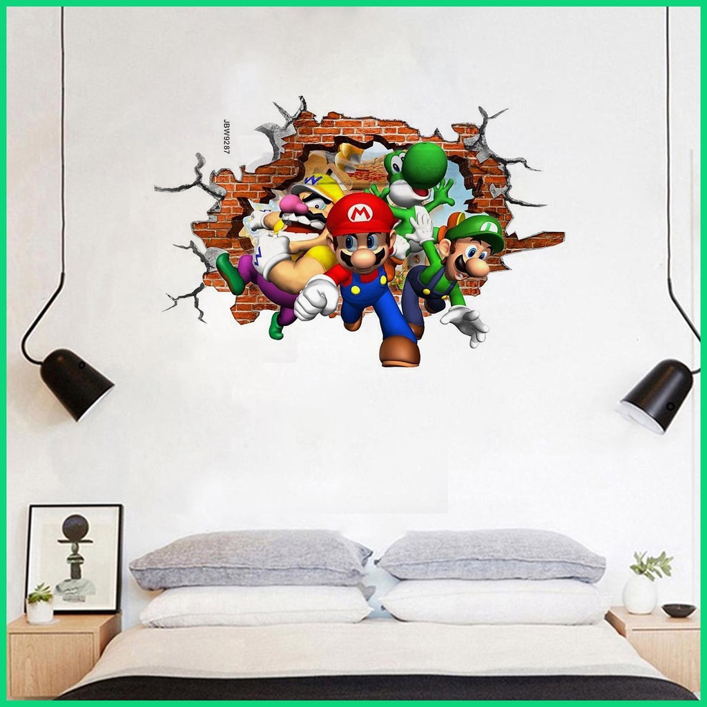Sticker Dán Tường Họa Tiết Hoạt Hình Super Mario 3D Trang Trí Phòng Ngủ Cho Bé