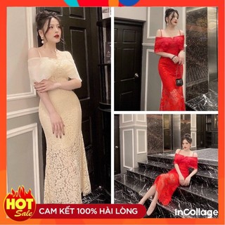 [ĐƯỢC KIỂM TRA HÀNG] Đầm body ren trễ vai đuôi Cá cao cấp tặng hoa tai - Yêu Shop 85