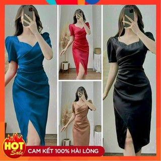 [ĐƯỢC KIỂM TRA HÀNG] Đầm dự tiệc cổ vuông nhúng eo cao cấp - Yêu Shop 85