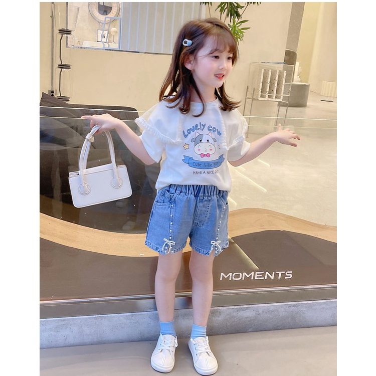 Quần Short Denim Đính Hạt Thời Trang Hàn Quốc 2023 Cho Bé Gái IN37