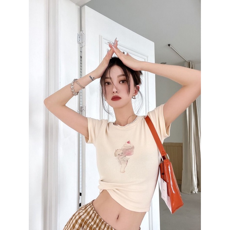 Áo baby tee Thun croptop nữ Tay Ngắn Hở Vai Dáng Ôm Thời Trang Mùa Hè Dành Cho Nữ