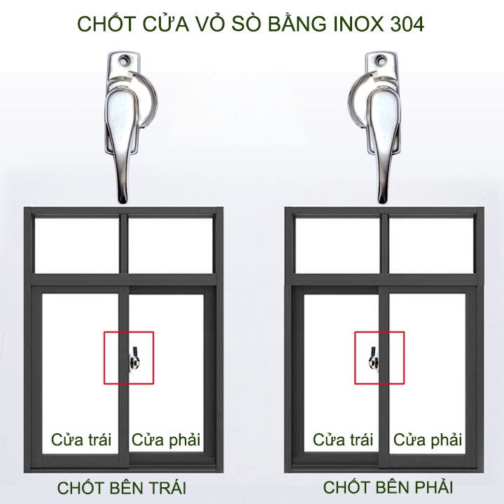 01 Chốt khóa sò vặn bằng inox 304, dùng cho cửa sổ lùa, trượt, xoay