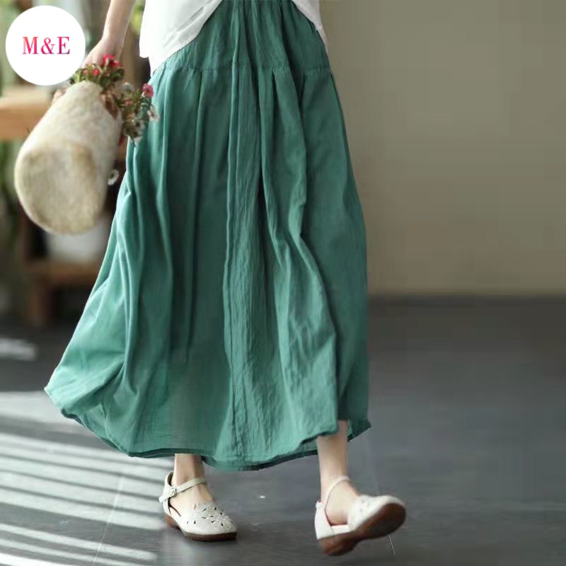 M &amp; E Váy Xòe Dài Hai Lớp Bằng Cotton Lanh Màu Trơn Thanh Lịch Phong Cách Mới Mùa Hè 2022 Dành Cho Nữ