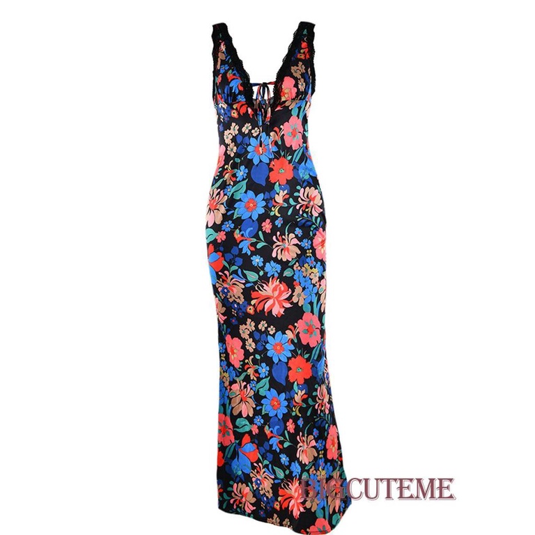 Đầm Dài Không Tay Cổ Chữ V In Hoa Thời Trang Mùa Hè Dành Cho Nữ