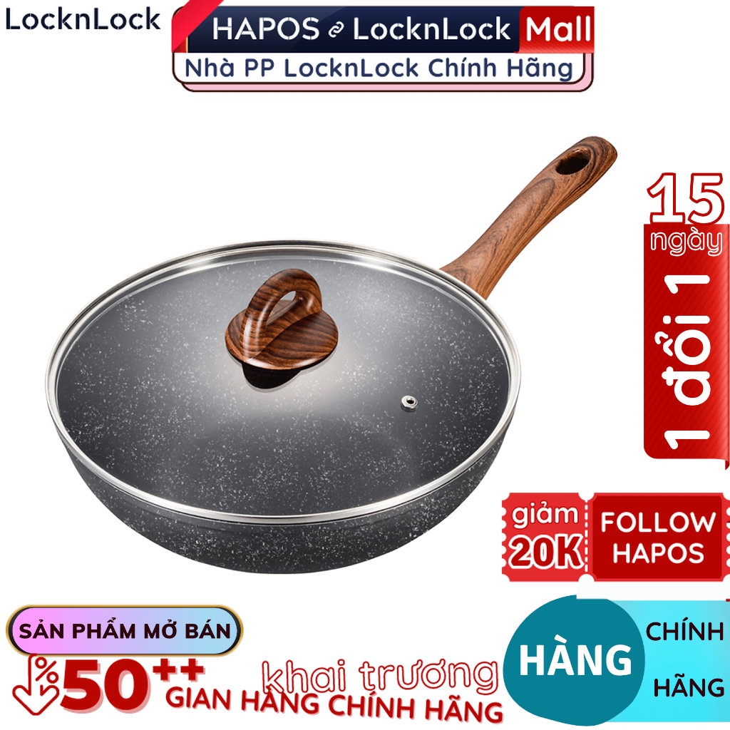 Chảo nhôm sâu lòng chống dính BAUM Marble 28cm,nắp thủy tinh LocknLock LBU1285 - HAPOS
