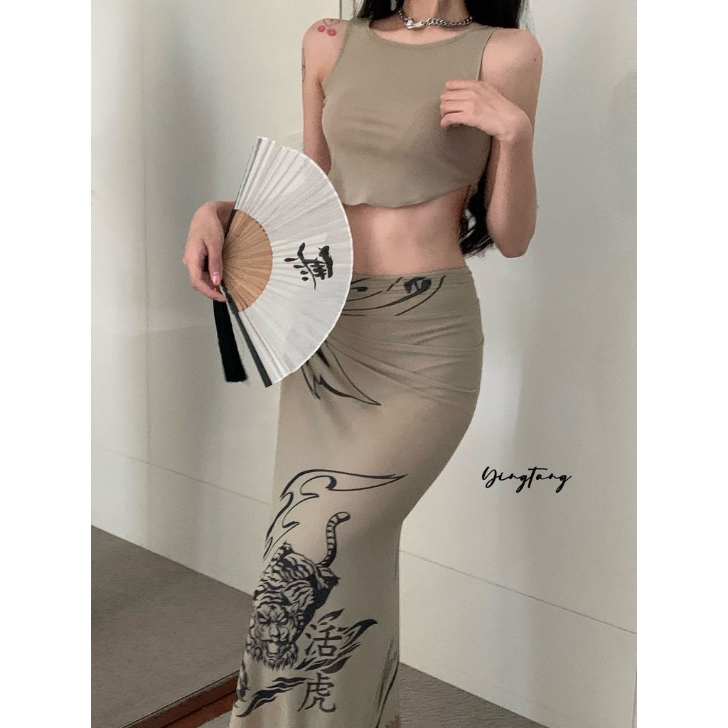 Bộ Đồ Bơi Hai Mảnh Áo Hai Dây Ngắn Mỏng Mượt Mà Màu Cà Phê Mocha Kèm Quần Dài Thiết Kế Cảm Giác Thoải Mái Cho Nữ Y2K