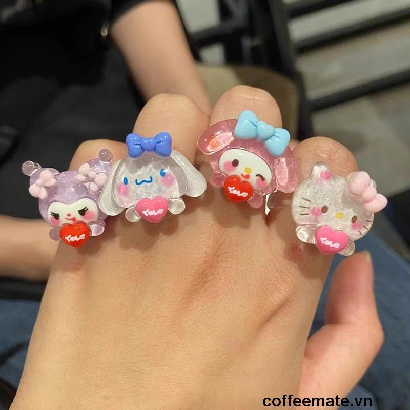 ⚡Nhẫn Hình Cún Sanrio Dễ Thương Có Cinnamon Kuromi Điều Chỉnh Kích Cỡ