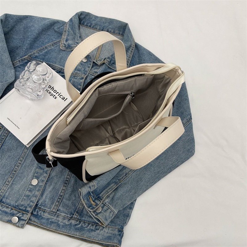 Túi tote Hình Vuông Bằng Vải Bạt Màu Tương Phản Thời Trang Hàn Quốc Cho Nữ