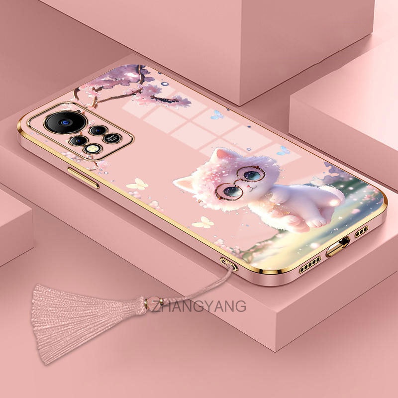 Ốp Điện Thoại Silicone TPU Mềm Mạ Mèo Xinh Xắn Có Dây Đeo Cho infinix hot 11s nfc hot 11s