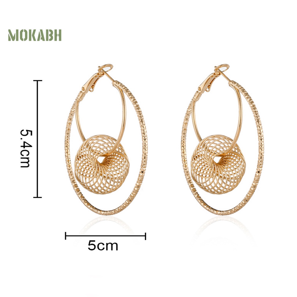 1 Đôi Bông Tai Tròn Hai Lớp Bằng Kim Loại Thời Trang