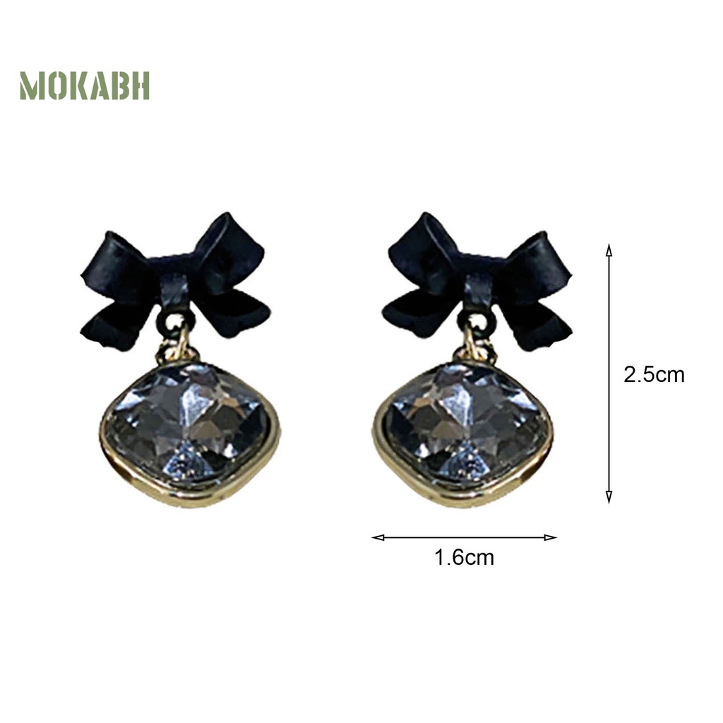 1 Đôi Bông Tai Hình Học Dáng Dài Đính Đá Niken Đen Thời Trang