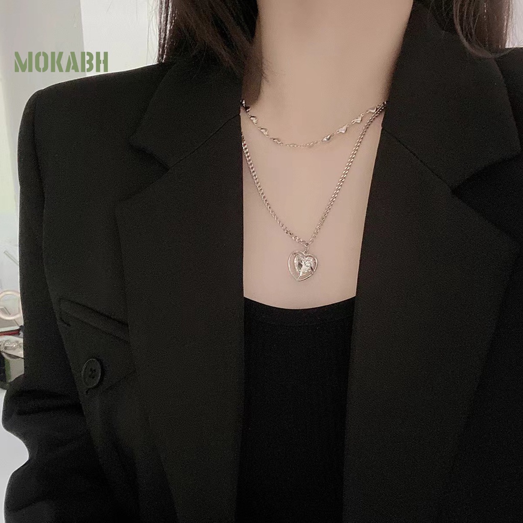 [Mới] Vòng cổ Hai Lớp Bằng Thép Titan Mặt Hình Trái Tim Thanh Lịch Cá Tính Có Thể Điều Chỉnh Dành Cho Thanh Thiếu Niên