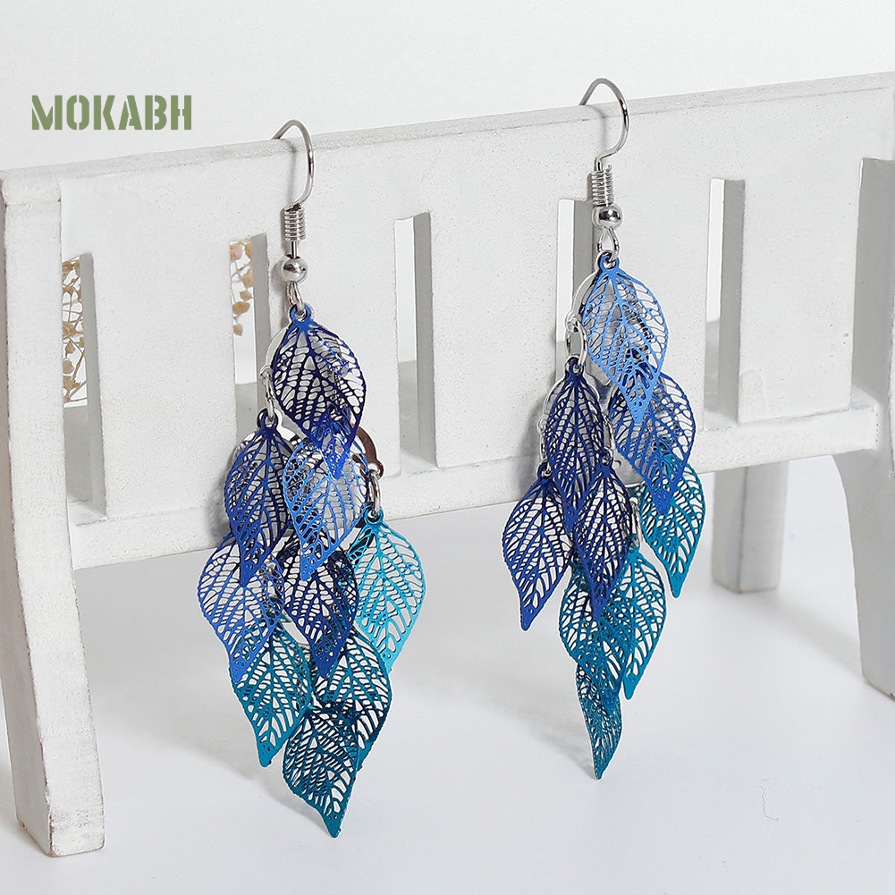 Bông Tai Nhiều Lớp Hình Chiếc Lá Nhiều Màu Sắc Thanh Lịch Dành Cho Nữ