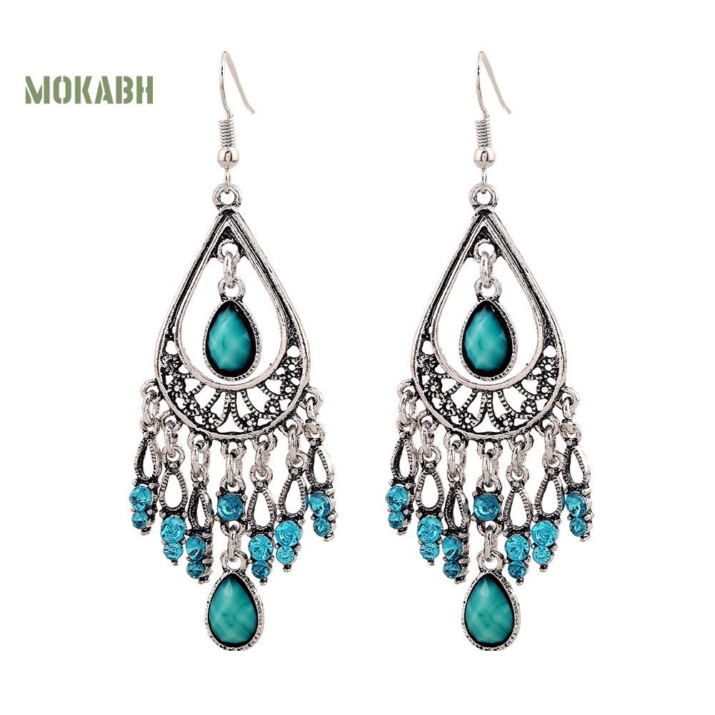 Bông Tai Móc Tua Rua Đính Đá Giả Phong Cách Boho Cho Nữ