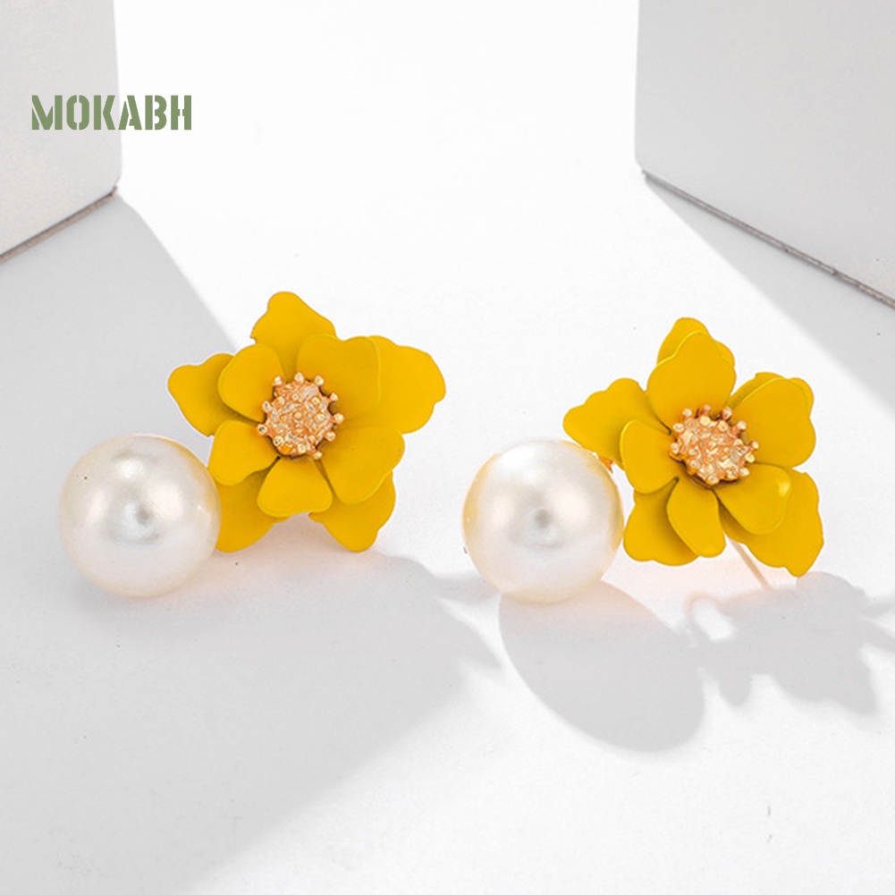 Bông Tai Hình Hoa Đính Ngọc Trai Nhân Tạo Thời Trang Dành Cho Nữ