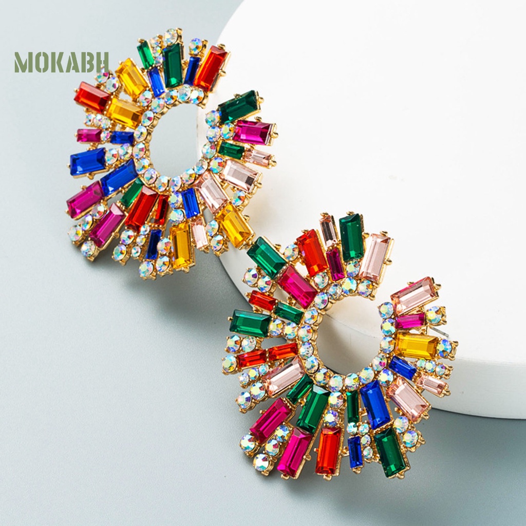 1 Đôi Bông Tai Hoa Hướng Dương Đính Đá Nhiều Màu Phong Cách Bohemian