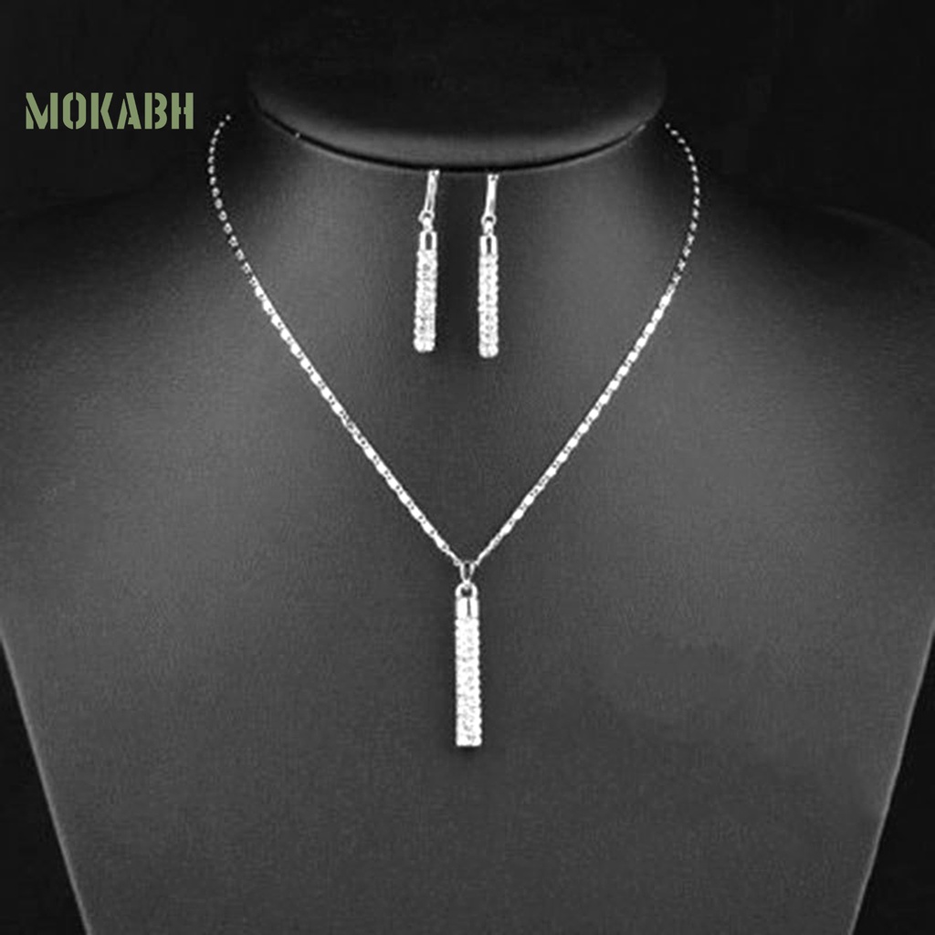 [Mới] 1 Bộ Vòng cổ Và Bông Tai Hình Trụ Đính Kim Cương Giả Lấp Lánh Cho Nữ