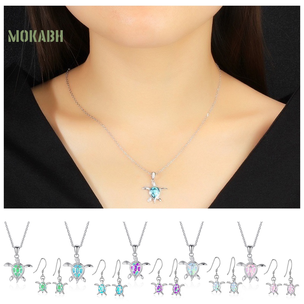 Set 3 Vòng cổ + Bông Tai Đính Đá Opal Lấp Lánh Dễ Thương