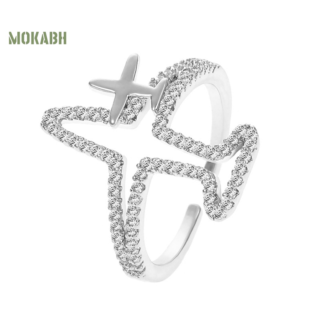 [Mới] Nhẫn Hở Hình Máy Bay Bằng Kim Loại Lấp Lánh Có Thể Điều Chỉnh