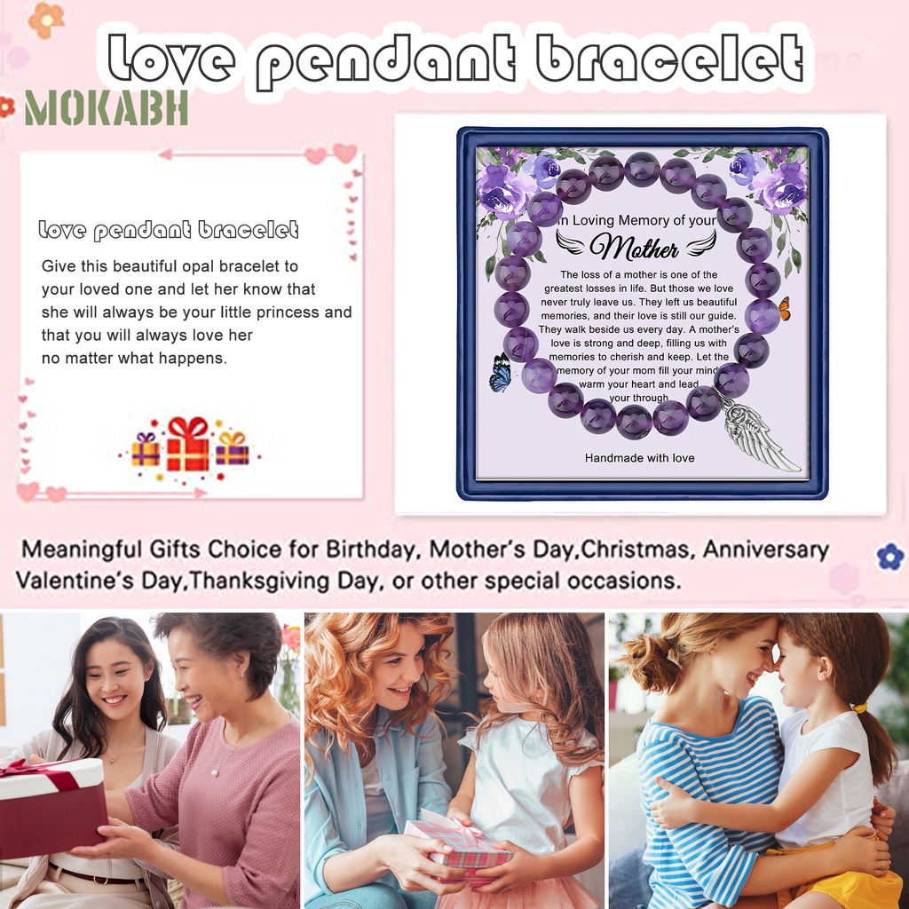 [Mới] Vòng Tay Chuỗi Hạt Màu Tím Mặt Hình Thiên Thần Mạ Điện Phụ Kiện Trang Sức Cho Nữ Granddaughter