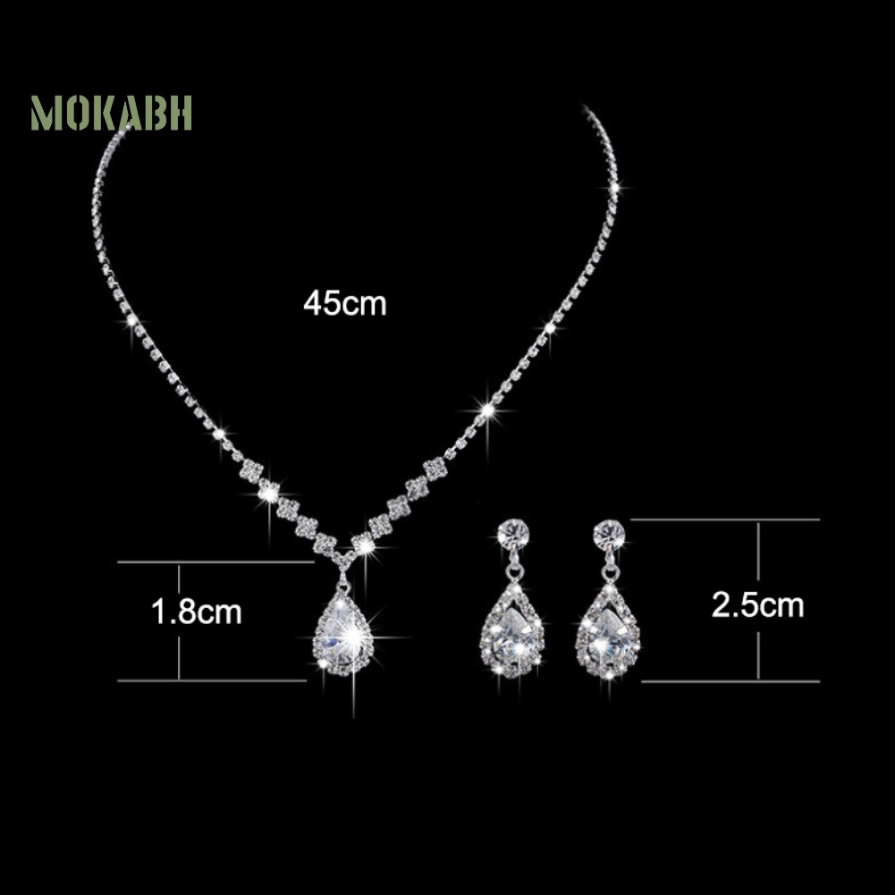 Bộ Vòng cổ + Bông Tai Đính Đá Hình Giọt Nước Sang Trọng Cho Nữ