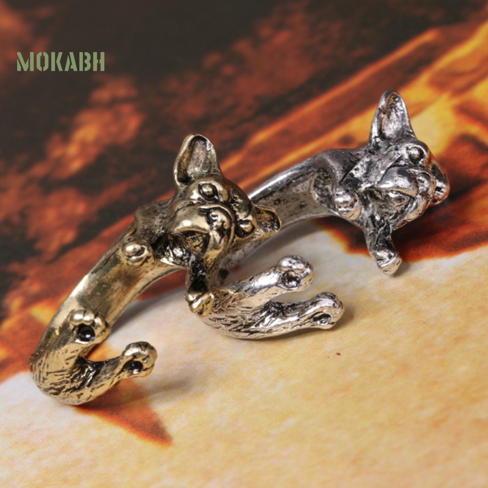 Nhẫn Hở Hình Chó Bull Phong Cách Punk Cổ Điển Có Thể Điều Chỉnh Kích Cỡ