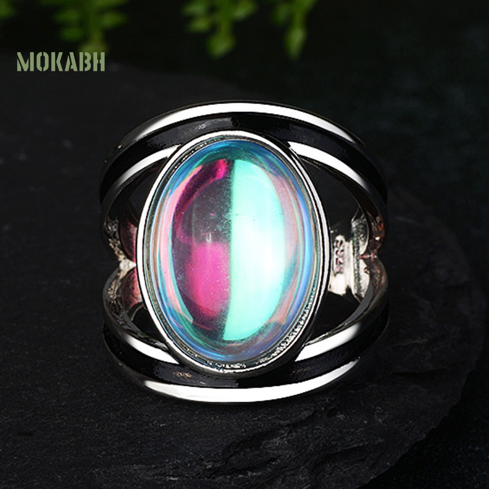 Nhẫn Đính Đá Mặt Trăng Lớn Nhiều Màu Thời Trang Cho Nữ