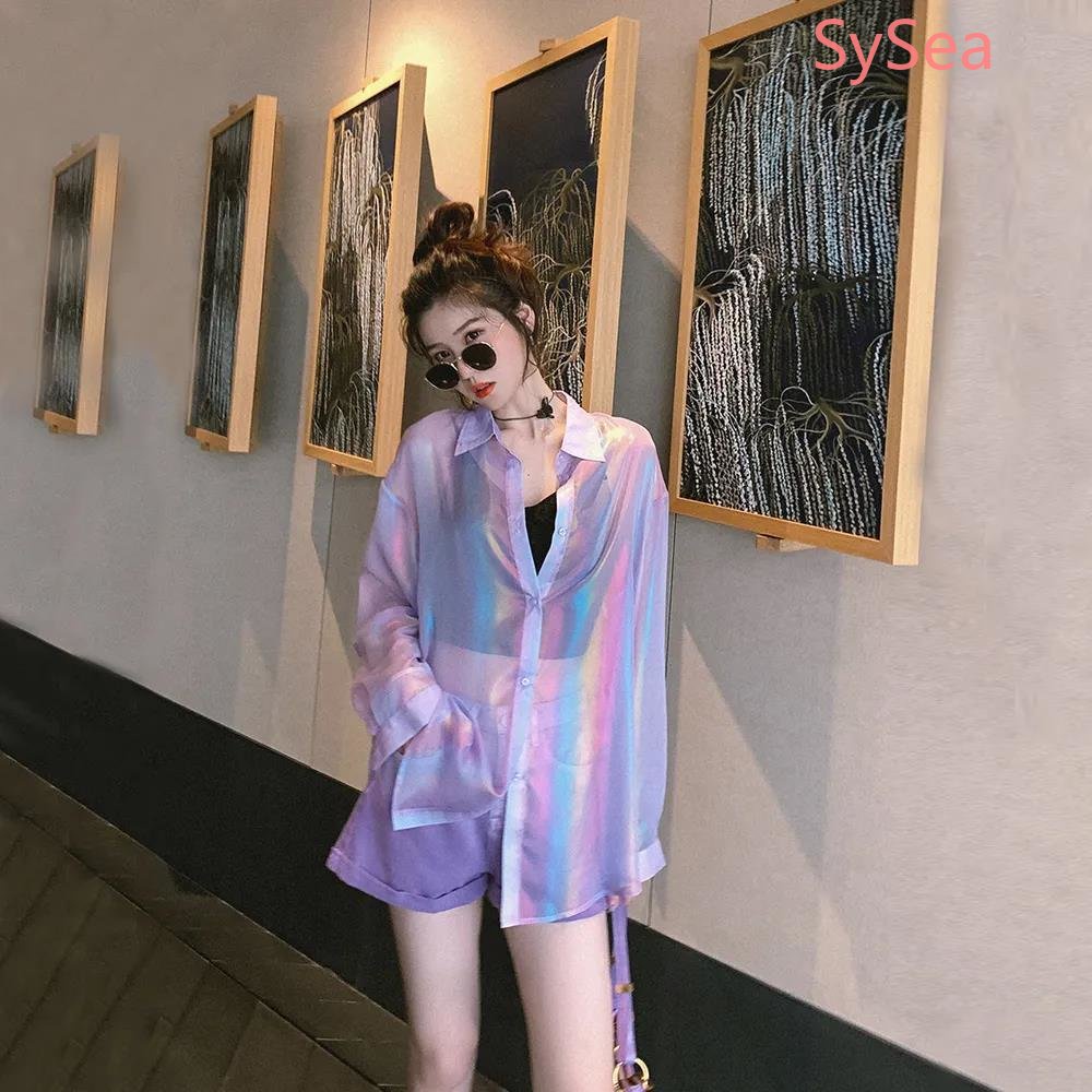 Quần Short Denim Dáng Rộng Màu Gradient Thời Trang Mùa Hè Cho Nữ