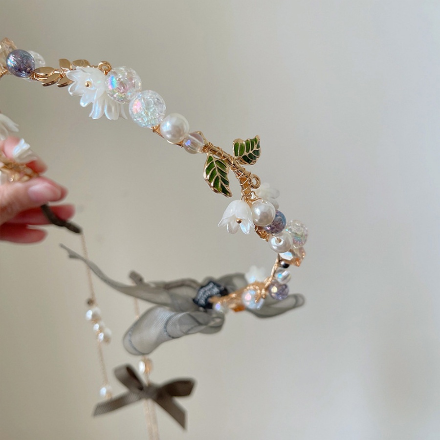 Băng Đô Cài Tóc Đính Hạt Ngọc Trai Và Nơ Bằng Hợp Kim Phong Cách Hàn Quốc Cho Nữ