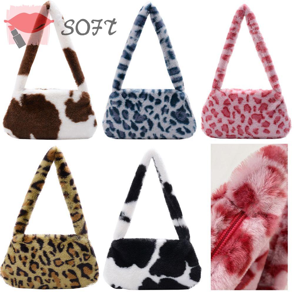 Túi Xách Lông Nhung Mềm Mại In Họa Tiết Da Báo Thời Trang Cho Nữ