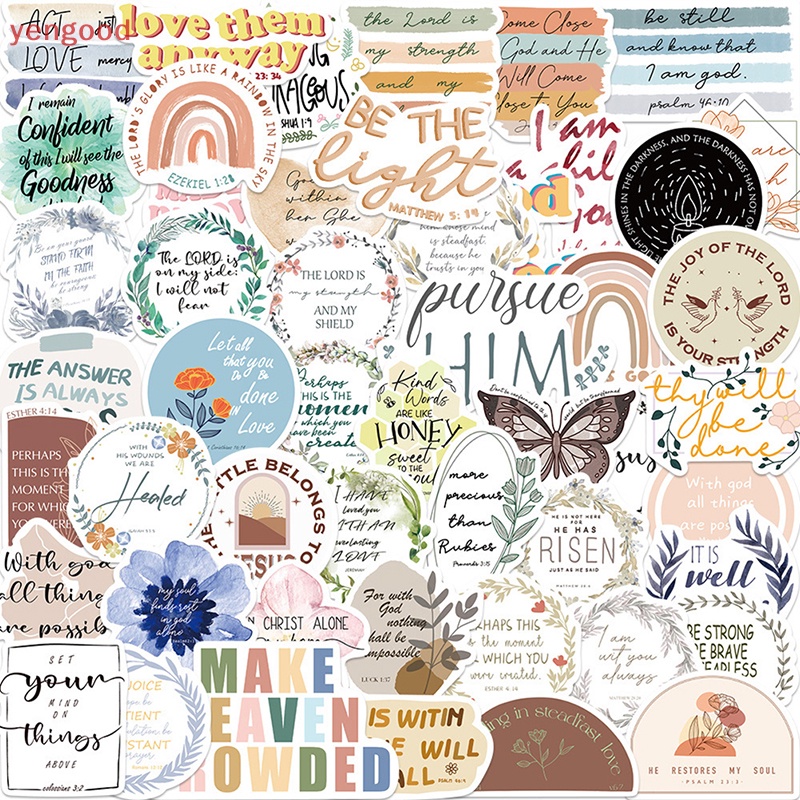 Set 50 Miếng Dán Trang Trí Hành Lý / Laptop / Xe Máy In Chữ Jesus Christians Phong Cách BOHO