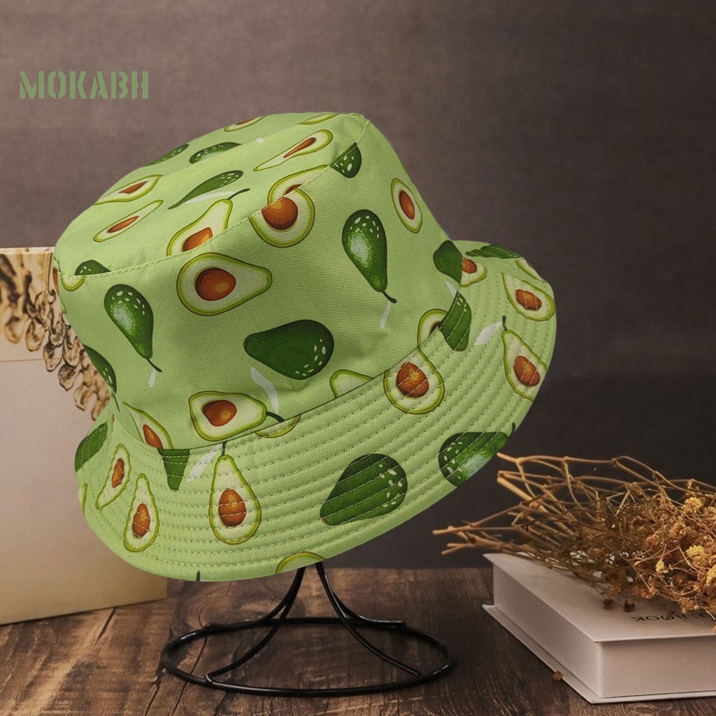 [Mok Abh] Mũ Ngư Dân Hai Mặt Phẳng Thoáng Khí Chống Nắng Thoáng Khí In Họa Tiết Trái Bơ Tươi Mới