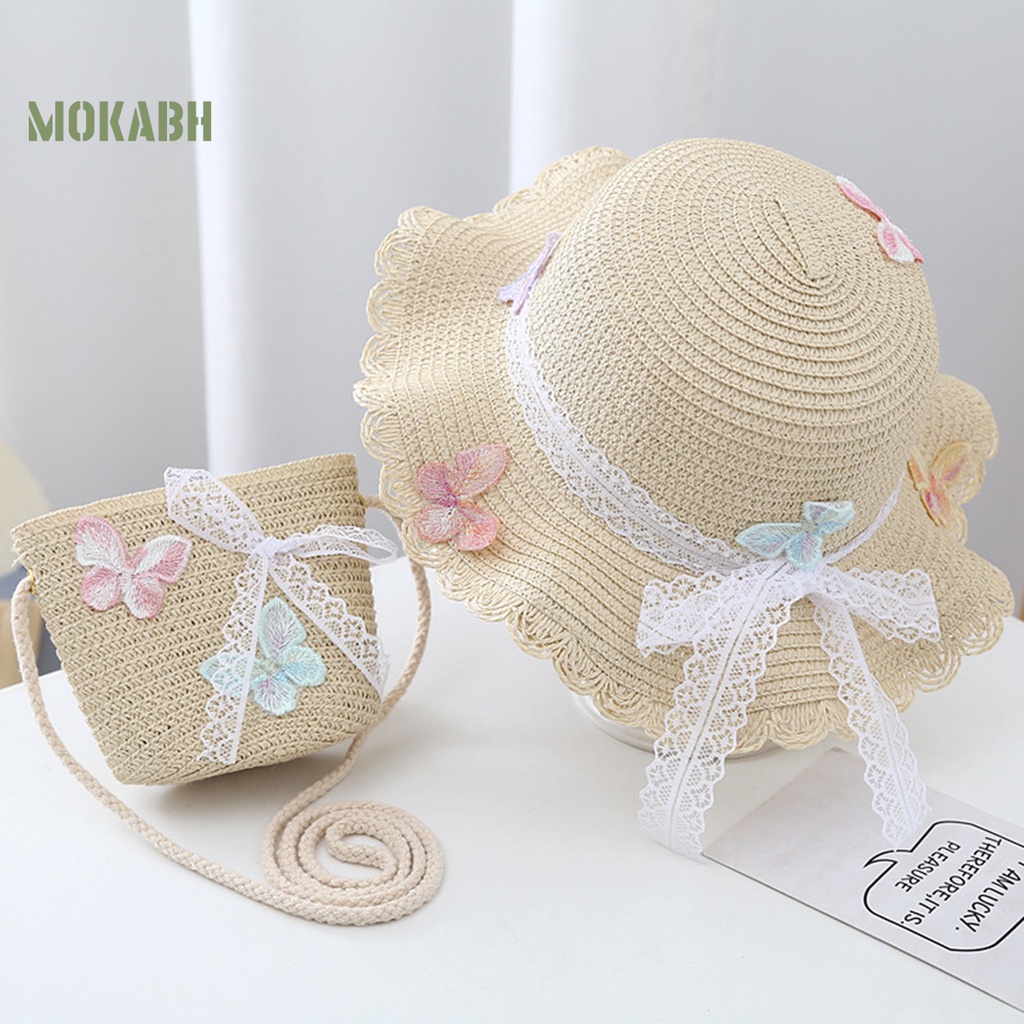 Mũ Cói Chống Nắng Thoáng Khí Trang Trí Nơ Xinh Xắn Cho Bé Gái