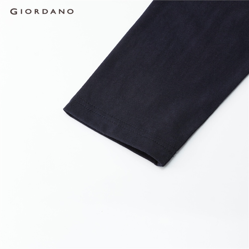 Áo thun cotton GIORDANO 13022882 cổ V tay dài màu trơn thoải mái trẻ trung thường ngày cho nam