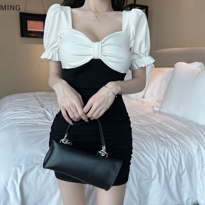 Đầm Mini Xếp Ly Ôm Dáng Màu Sắc Gợi Cảm Cho Nữ