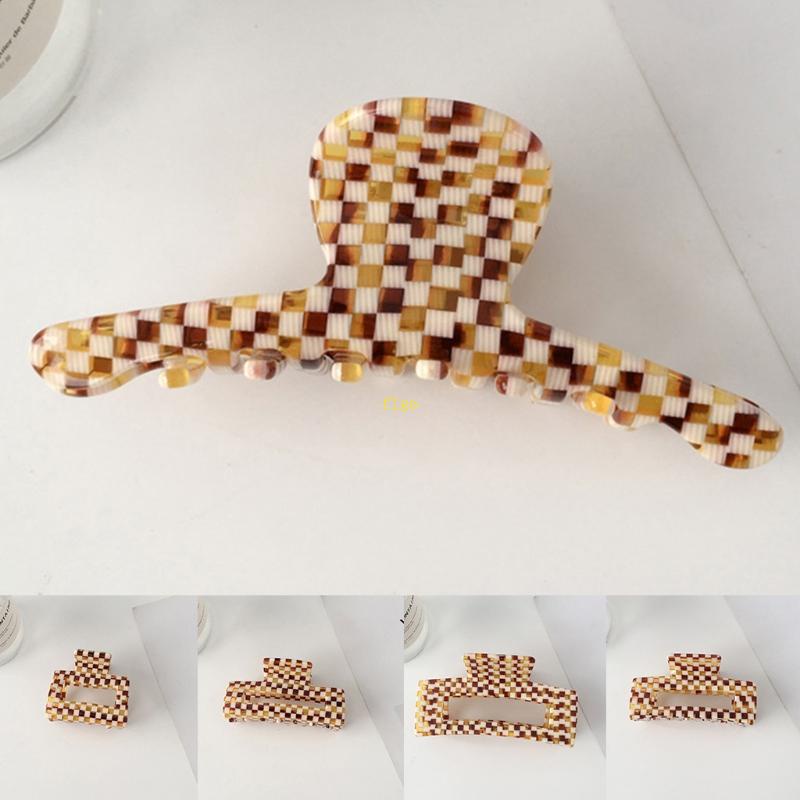 Kẹp Tóc Cà Phê / Tóc Đuôi Ngựa Họa Tiết Hình Học Kẻ Sọc Caro Phong Cách Vintage