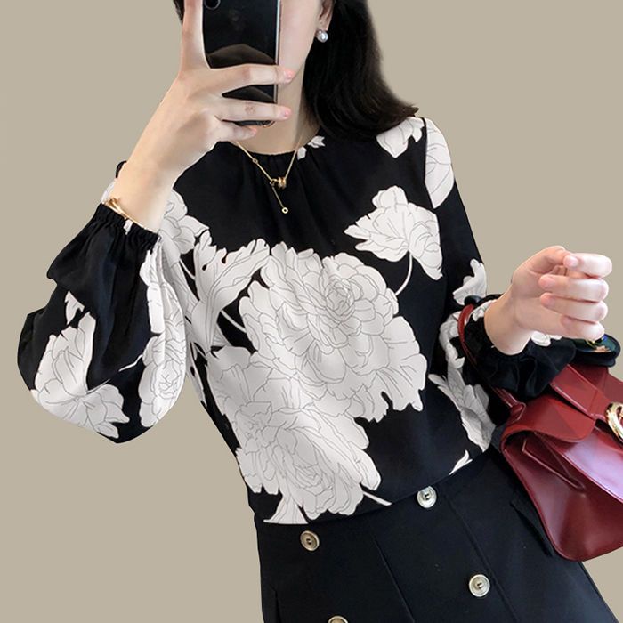 Áo Sơ Mi Chiffon Tay Dài In Họa Tiết Phong Cách Mới Mùa Hè Dễ Phối Đồ Cho Nữ