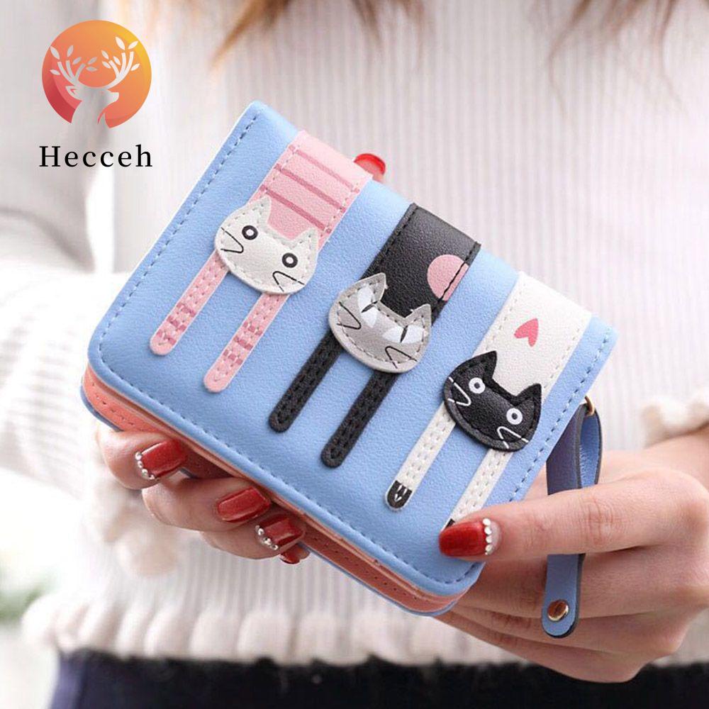 Ví Ngắn Đựng Thẻ Thiết Kế Hình Mèo Sáng Tạo Dành Cho Nữ Giá Đỡ