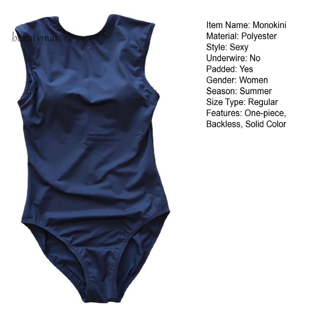 Bộ Đồ Bơi Một Mảnh Cổ Tròn Không Tay Hở Lưng Nhanh Khô Màu Sắc Trơn Phong Cách Vintage Dành Cho Nữ