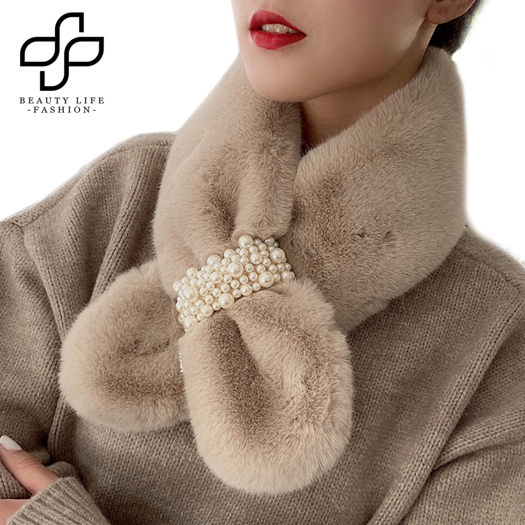 Khăn Choàng Cổ Bằng Lông Thỏ Nhân Tạo Hình Tròn Giữ Ấm Mùa Đông Cho Nữ