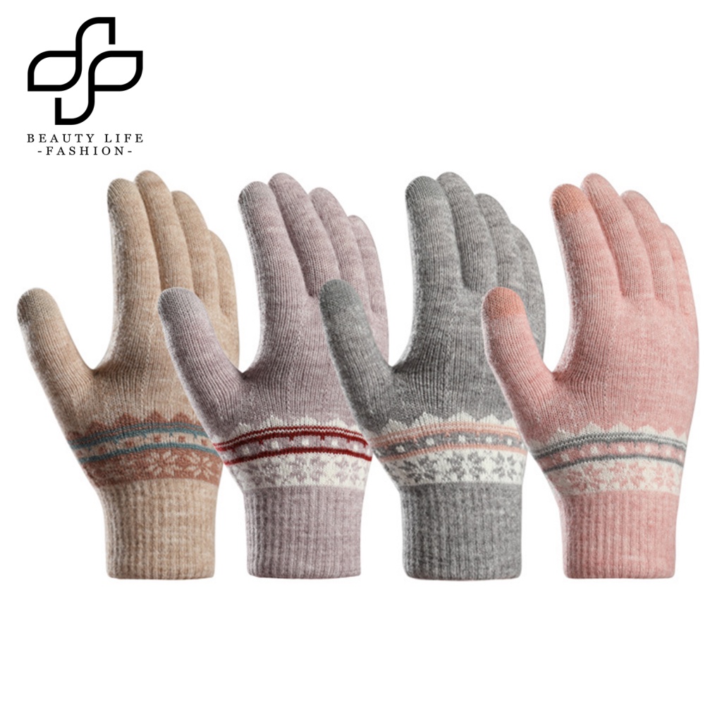 1 Đôi Găng Tay Mùa Đông Dệt Kim Dày Mềm Mại Co Giãn Có Thể Chạm Màn Hình Cảm Ứng Cho Nữ