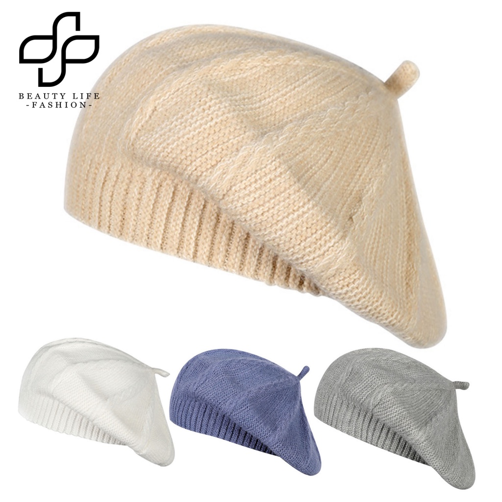 Mũ Beret Lông Thỏ Nhân Tạo Mềm Mại Co Giãn Màu Trơn Chống Lạnh Thời Trang Thu Đông Dành Cho Nữ