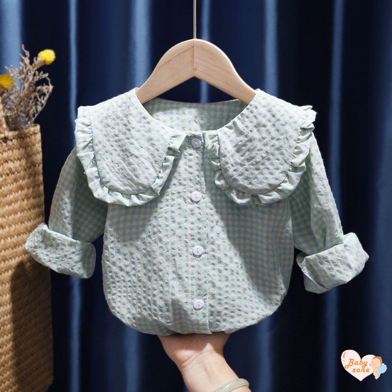 Áo Sơ Mi Cotton Tay Dài Cổ Búp Bê Phong Cách Phương Tây Cho Bé Gái