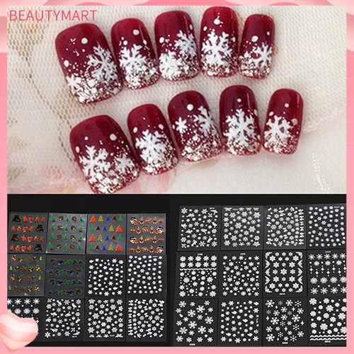 Set 12 Tấm Sticker Họa Tiết Bông Tuyết Giáng Sinh 3D Trang Trí Móng Nghệ Thuật DIY