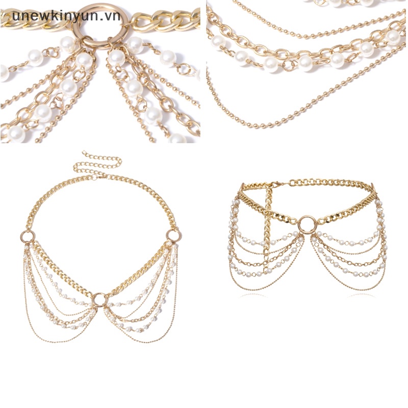 Dây Đeo Hông Dạng Chuỗi Ngọc Trai Nhiều Lớp Phong Cách Punk Cổ Điển Cho Nữ