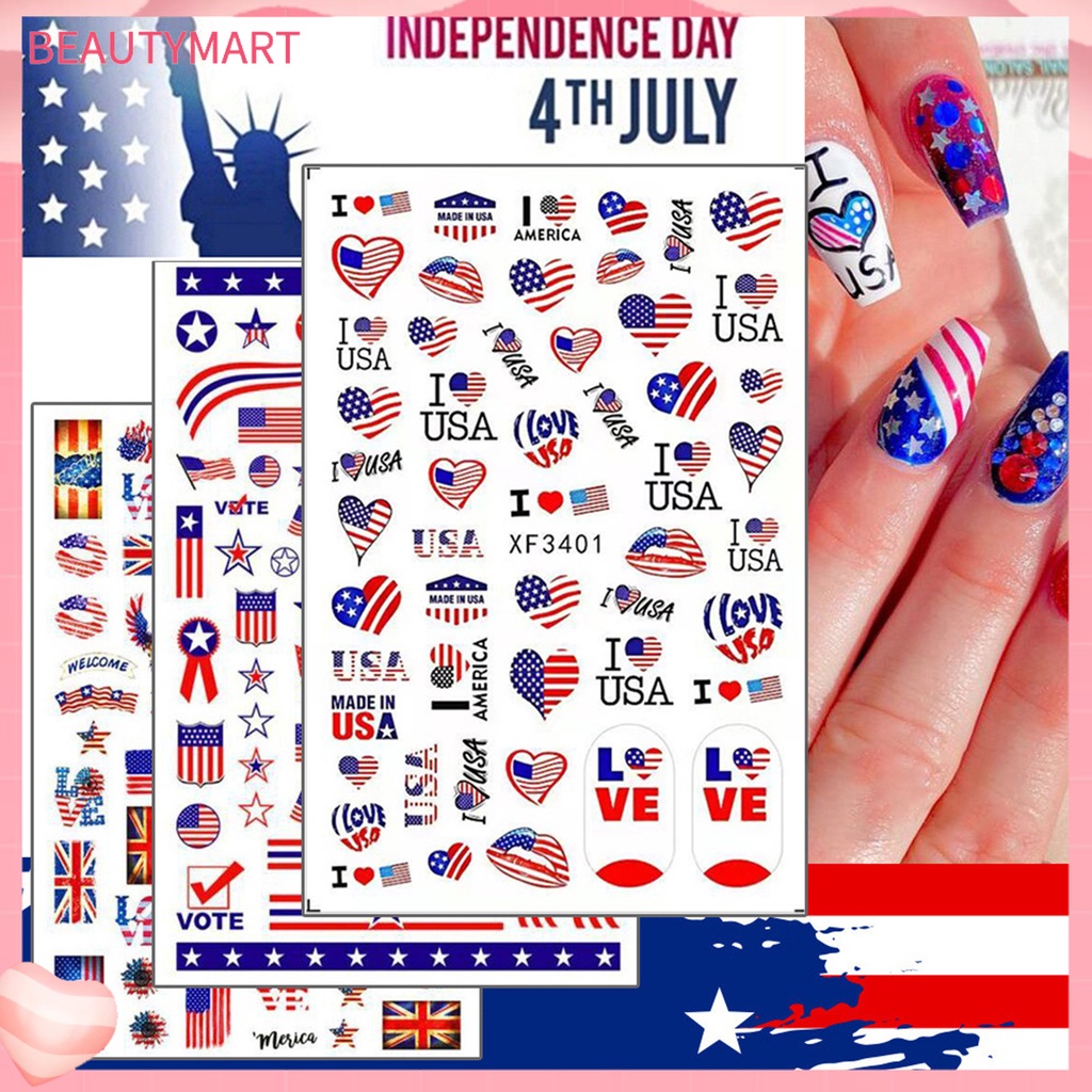 Hình Dán Móng Tay Dễ Dàng Siêu Mỏng Họa Tiết Lá Cờ Mỹ