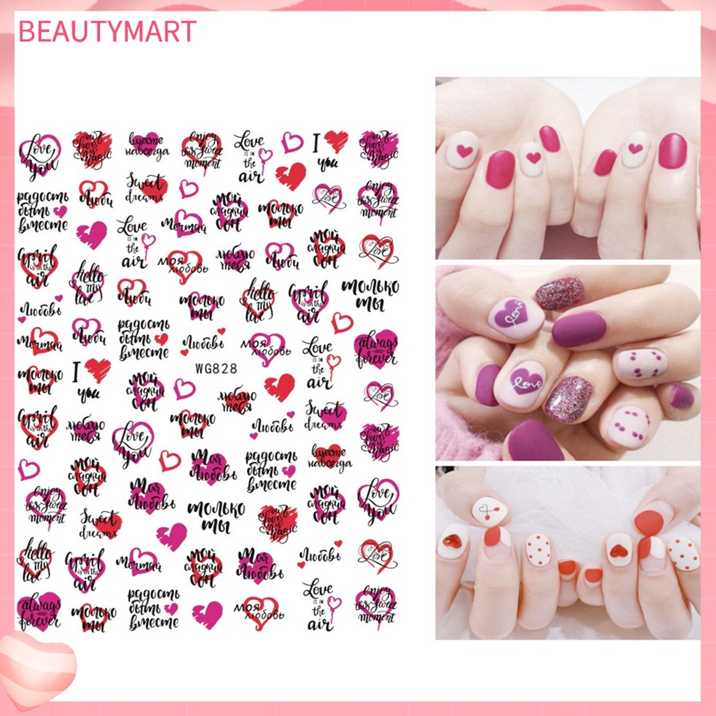 [beautymart] Miếng Dán Móng Tay Tự Dính Hình Trái Tim In Chữ Goodtain Dễ Dàng Tự Dính Không Để Lại Dấu Vết Chủ Đề Ngày Valentines